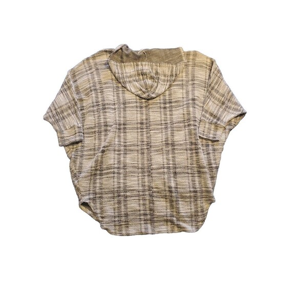 Womens Plaid Cardigan Small Lightweight Gray Hooded 1/2 Sleeve Boho - Picture 12 of 13